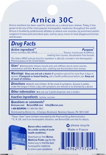 Boiron Arnica Montana 30C Homeopathic Medicine for Relief from Muscle Pain, Muscle Stiffness, Swelling Boiron