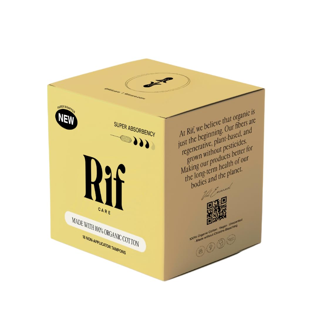 Rif Care Highly Absorbent Tampons, Organic Cotton, Non-Applicator (Super Absorbency Tampons) 18 Count