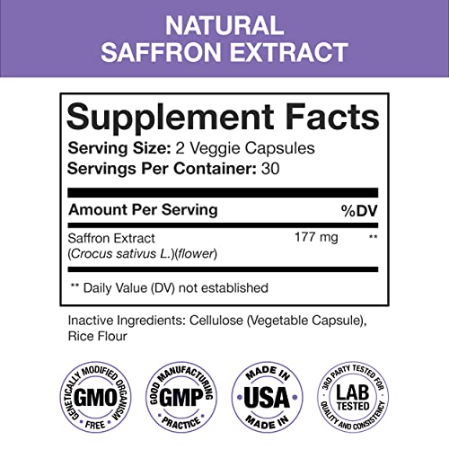 Nutra Simple Saffron Supplements 177mg, Pure Saffron Extract, Made in USA, Natural Nutra Simple