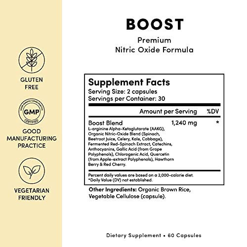 Tranont Boost - Premium Nitric Oxide Supplement Formula - Promotes Optimal Health - Improves Performance - Daily Nitrate Supplement - 60 Capsules