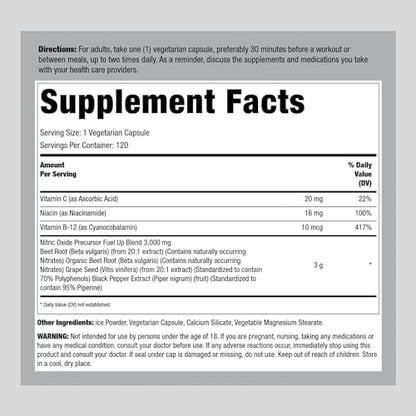 Fitness Labs Nitric Oxide Beet Root Capsules | with Nitrates | 120 Count | Nitric Oxide Precursor | Beetfit Pro | Vegetarian, Non-GMO, Gluten Free Supplement