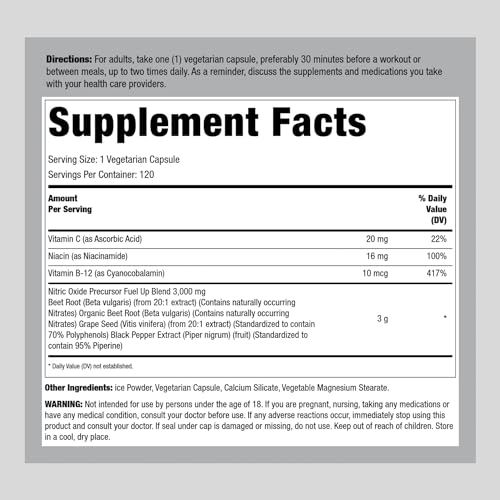 Fitness Labs Nitric Oxide Beet Root Capsules | with Nitrates | 120 Count | Nitric Oxide Precursor | Beetfit Pro | Vegetarian, Non-GMO, Gluten Free Supplement