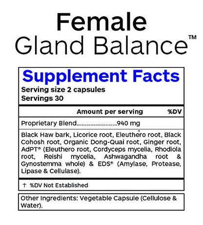 Female Gland Balance - Hormone Support - 60 Vegetarian Capsules