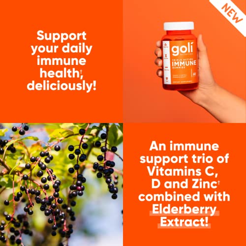 Goli Immune Vitamin Gummy - 60 Count - Elderberry, Vitamin C, D & Zinc, Vegan, Non-GMO