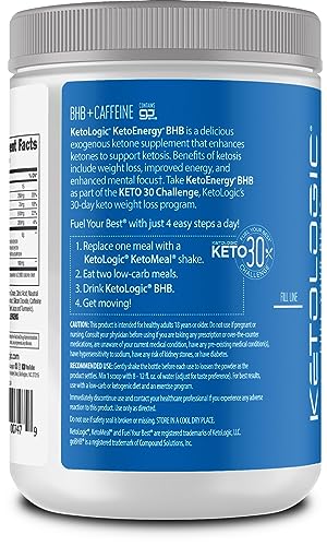 KetoLogic BHB KetoEnergy Exogenous Ketones Powder with Caffeine | Raspberry Lemonade Ketologic