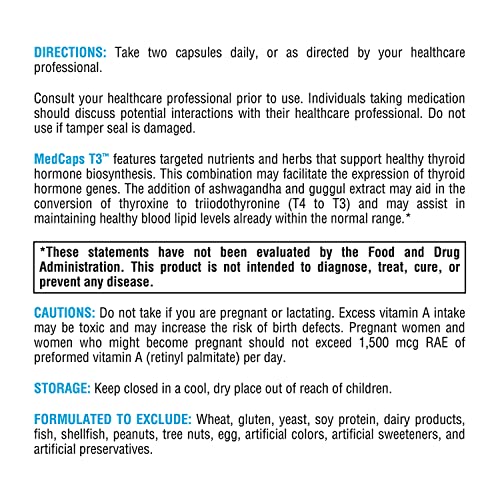 XYMOGEN MedCaps T3 - Thyroid Support Formula with Vitamins + Herbs - Selenium, Zinc