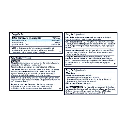 Pamprin Multi-Symptom Formula, with Acetaminophen, Menstrual Period Symptoms Relief including Cramps Pamprin