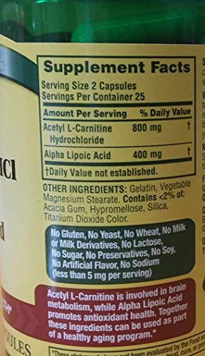 Spring Valley - Acetyl L-Carnitine 800mg Plus Alpha Lipoic Acid 400mg, 50 Capsules Heath Secret