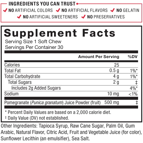 Force Factor Pomegranate Soft Chews for Healthy Aging, Heart Health, Bone Health