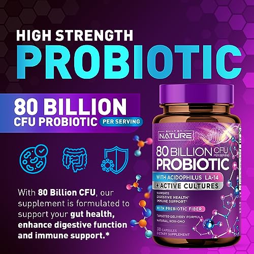 80 Billion CFU Probiotic - Daily Digestive Gut Health Supplement for Men & Women Built by Nature