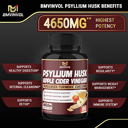 BMVINVOL Psyllium Husk Fiber Supplement 4650mg - Apple Cider Vinegar, Fenugreek BMVINVOL
