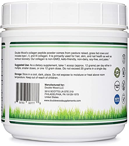 Collagen Peptides Powder - Hydrolyzed Collagen, Keto Safe - 16.08oz - Multi Type 1, 2 Double Wood Supplements