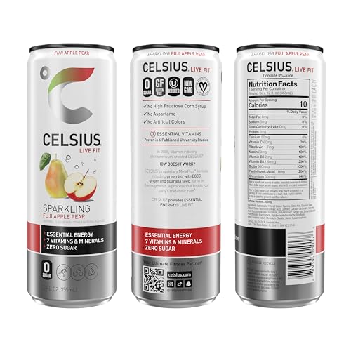CELSIUS Sparkling Fuji Apple Pear, Functional Essential Energy Drink 12 Fl Oz (Pack of 12) CELSIUS