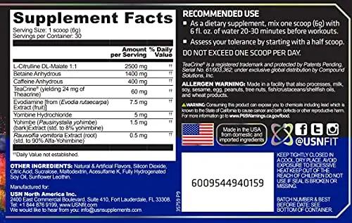 USN 3XT Max Pre-Workout Supplement Drink Mix Powder for Energy, Endurance and Pump, Nitric Oxide, Citrulline, Caffeine, Zero Creatine, Fruit Punch, 6.3493 Oz