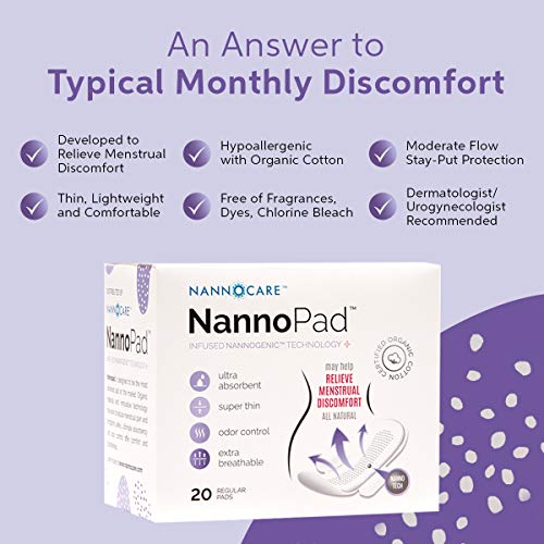NannoPad Regular Pads for Women - Nannocare Certified Organic Cotton Pads - Pads with Wings NannoPad