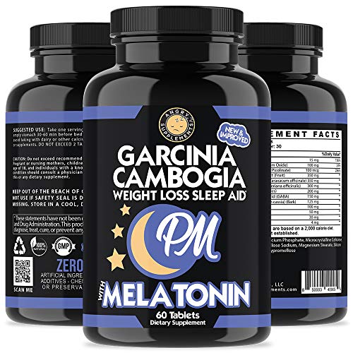 Garcinia Cambogia PM Weight Loss Sleep, All Natural Supplement w/Valerian Root & Melatonin Angry Supplements