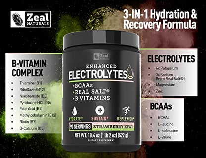 Enhanced Electrolyte Powder (Strawberry Kiwi | 90ct.) Sugar Free + BCAA, B-Vitamins