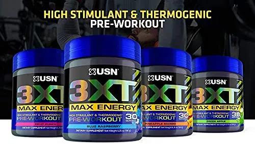 USN 3XT Max Pre-Workout Supplement Drink Mix Powder for Energy, Endurance and Pump, Nitric Oxide, Citrulline, Caffeine, Zero Creatine, Fruit Punch, 6.3493 Oz