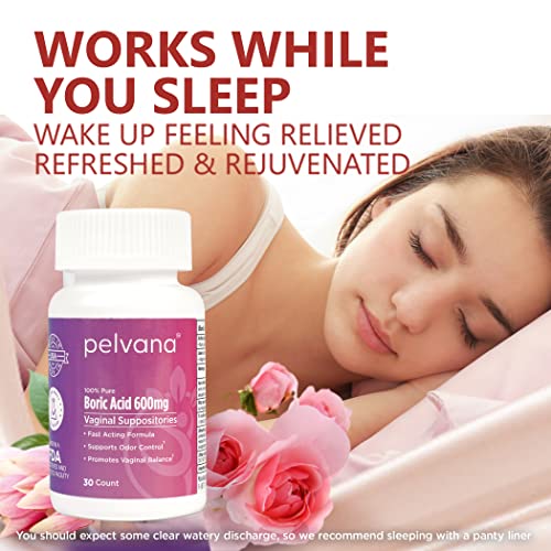 Pelvana Boric Acid Suppositories for Women 30 - for Vaginal pH Balance, Odor Control, Itching, & Discharge Pelvana