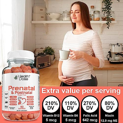 Health Dose Prenatal & Postnatal Vitamins for Pregnant and Lactating Women, DHA & Folic Acid