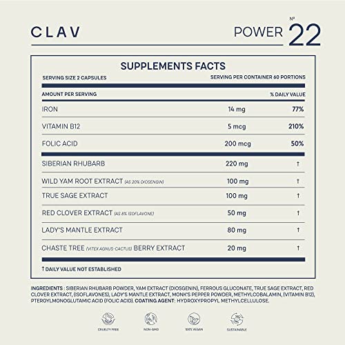 CLAV® Natural Hormone Balance for Women - PMS Relief with Siberian Rhubarb, Wild Yam & Vitex Berry CLAV
