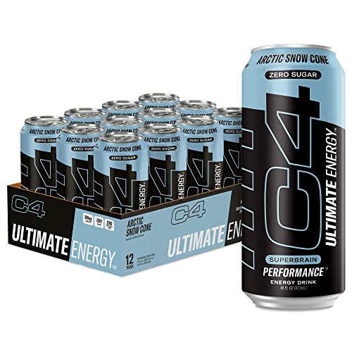 C4 Ultimate Sugar Free Energy Drink 16oz (Pack of 12) | Arctic Snow Cone | Pre Workout