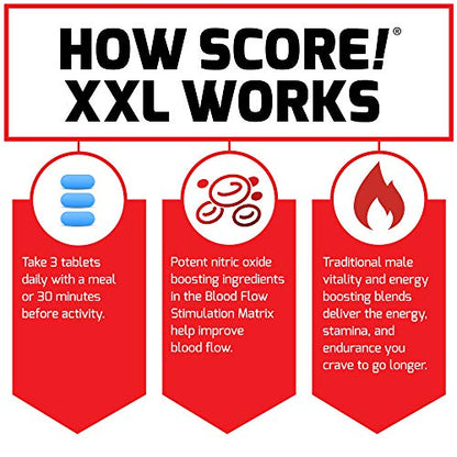 FORCE FACTOR Score! XXL, 3-Pack, Nitric Oxide Booster Supplement for Men with L