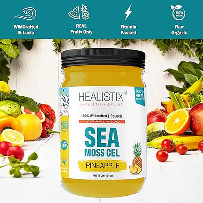 Healistix Pineapple Irish Sea Moss Gel 16 Oz - St Lucia Wildcrafted Seamoss Gel, Packed