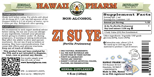 HawaiiPharm Zi Su Ye Alcohol-Free Liquid Extract, Zi Su Ye (Perilla Frutescens) Dried Leaf