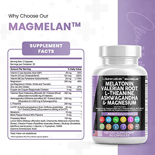 Melatonin 10mg Valerian Root 6000mg L Theanine 200mg Ashwagandha