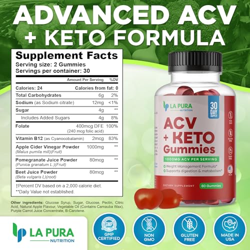 LaPura ACV 1000 mg + Keto Gummies for Weight Loss, 60 Gummies - 1000 mg Apple Cider