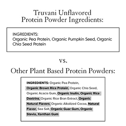 Truvani Organic Vegan Protein Powder Unflavored - 20g of Plant Based Protein, Organic