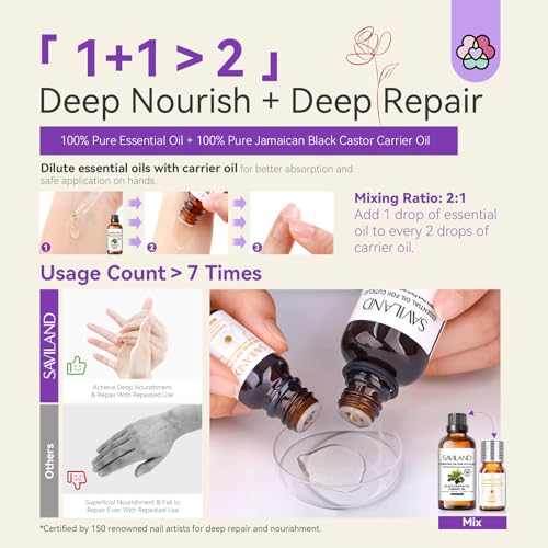 SAVILAND Essential Oils for Cuticle Nails: 100% Pure Natural Essential Oil Tea Tree Lavender Jasmine SAVILAND