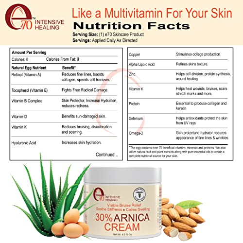 e70 Arnica Cream & Roll-On for Visible Bruise Relief, soothes Stiffness, Calms Swelling Formula e70