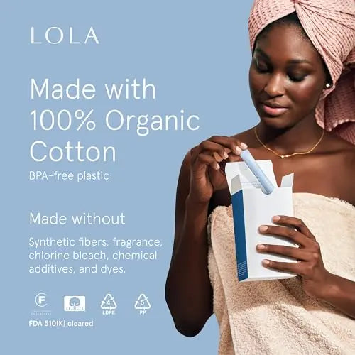 LOLA Organic Cotton Tampons, 8 Count - Tampons Regular, Period Feminine Hygiene Products