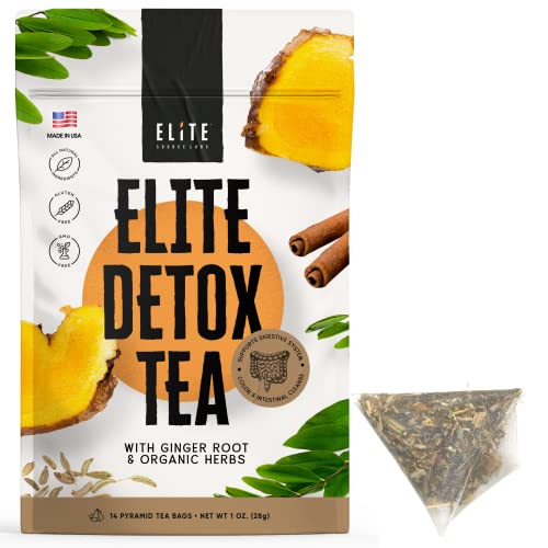 Elite Detox Tea: Natural Organic 7-Herbal Blend for Gentle Cleansing as Needed. Bloating Tea Elite Source Labs