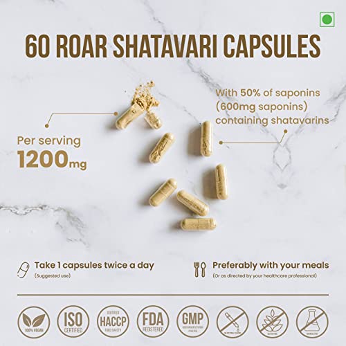 Roar to Life Naturally Shatavari 1200 mg Natural Ayurvedic Vegetarian Capsules Supplement ROAR TO LIFE .......... NATURALLY