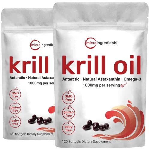 2 Pack Antarctic Krill Oil Supplement, 1000mg Per Serving, 120 Soft-Gels Each