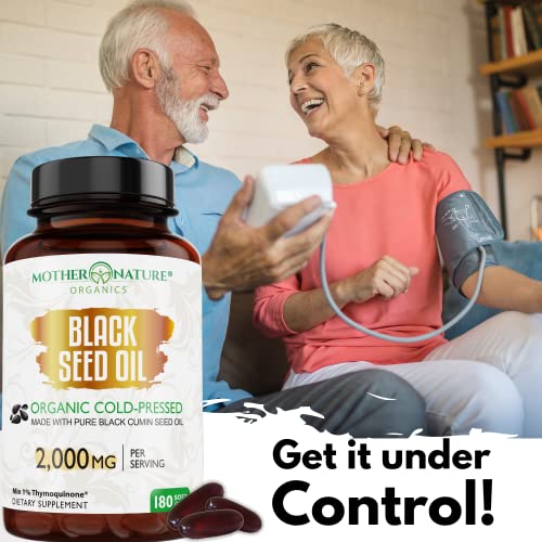 Organic Black Seed Oil Capsules - 3 Month Supply - 180 Count (2000mg Per Serving) Mother Nature Organics Superfoods for Organic Living