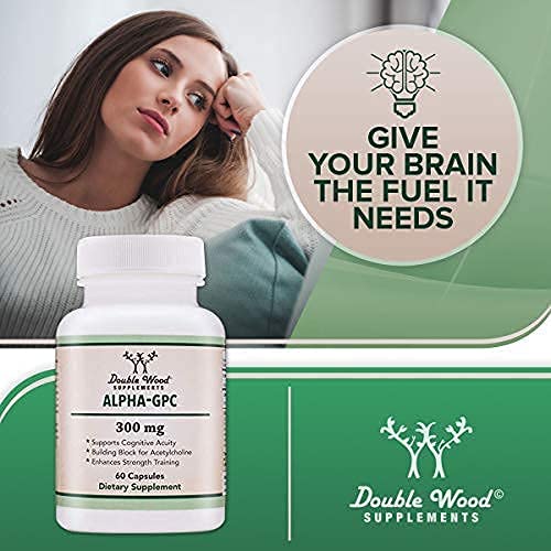 Alpha GPC Choline 600mg Capsules - Brain Support Supplement for Focus, Memory Double Wood Supplements