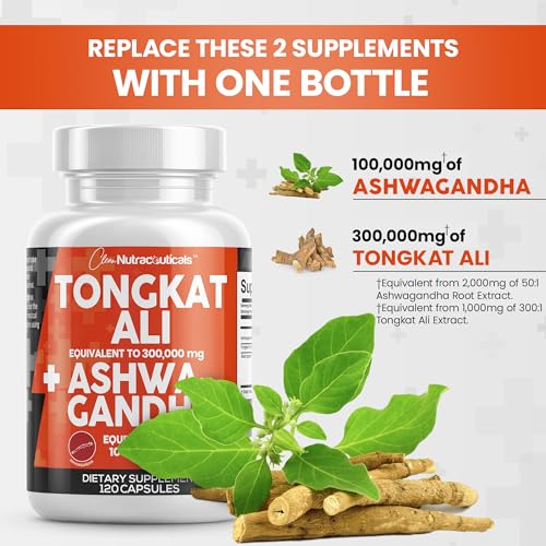 Clean Nutraceuticals Tongkat Ali 300,000mg and Ashwagandha 100,000mg