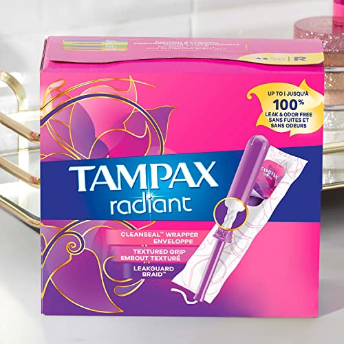 Tampax Radiant Tampons, Super Absorbency, With Leakguard Braid, Unscented, 28 Count Tampax