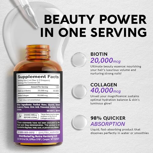 Liquid Biotin & Collagen - Vitamins for Hair Growth Support for Women & Men NUTRAHARMONY