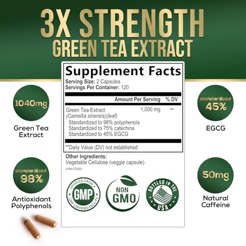 Nature's Green Tea Extract Pills 98% Standardized EGCG 1000mg - 3X Strength for Natural Nature's Nutrition