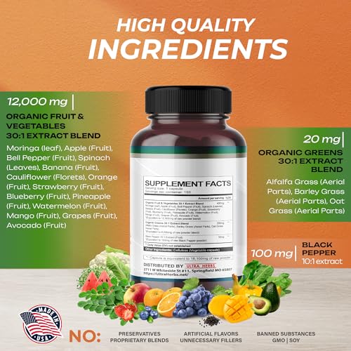 Superfood Greens 18 IN 1 - 18,100mg with Fruits & Vegetables & Herbs -Moringa, Alfalfa ULTRA HERBS