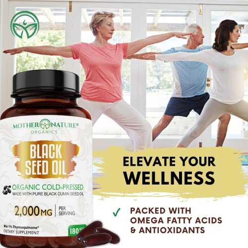 Organic Black Seed Oil Capsules - 3 Month Supply - 180 Count (2000mg Per Serving) Mother Nature Organics Superfoods for Organic Living