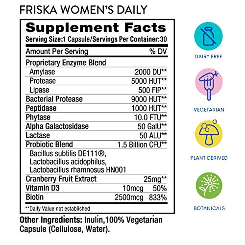 FRISKA Women’s Daily Digestive Enzyme and Probiotics Supplement, Advanced