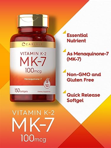 Carlyle Vitamin K2 Supplement 100mcg | K2 MK7 | 150 Softgels | Non-GMO