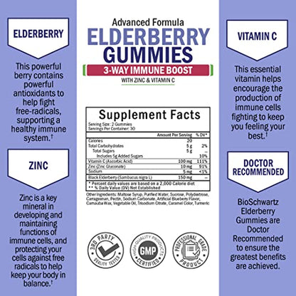 Elderberry Gummies with Zinc and Vitamin C for Adults & Kids - Natural Immune Support