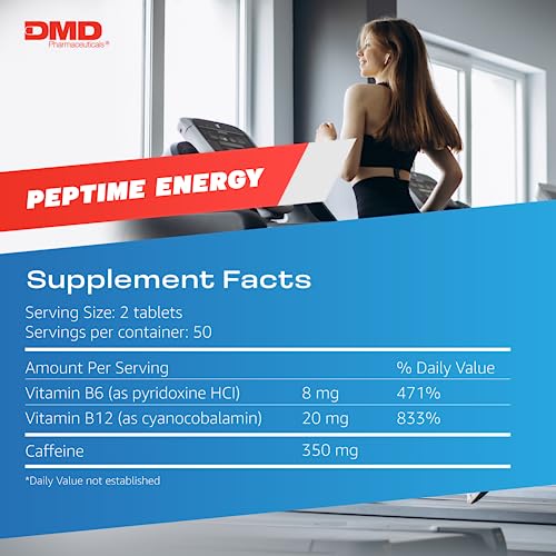 PEPTIME Energy Tablets, Vitamin B6 and B12 Caffeine Pills, 350 mg Caffeine
